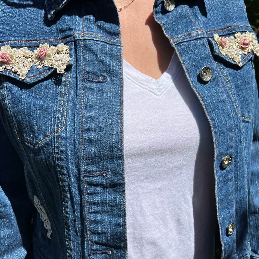 Upcycled Lace Blue Jean Jacket
